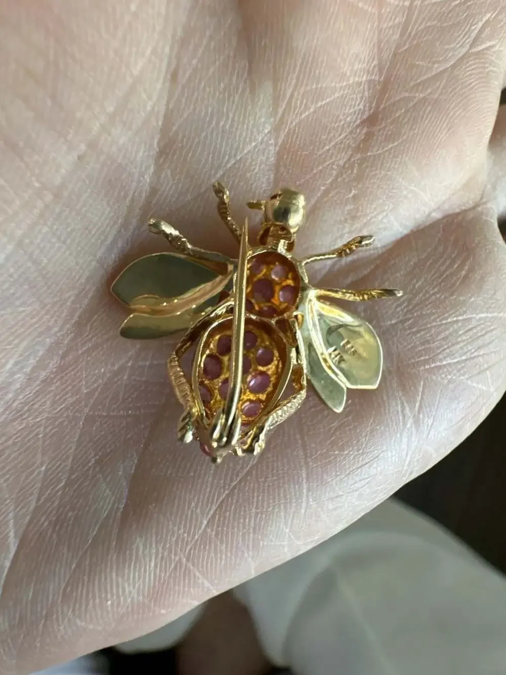 Jumbo 14K Gold Pink Sapphire and Diamond Bumble Bee Pin Brooch Stunning